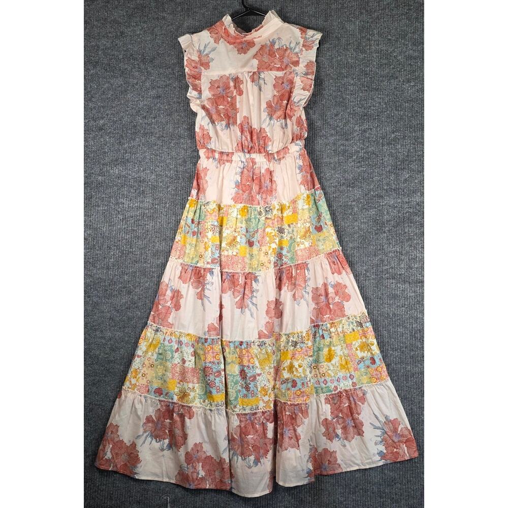 POL Floral Patchwork Maxi Dress Small Ruffle Sleeve Boho Cottagecore NWOT - Picture 5 of 8